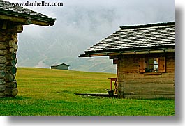 alto adige, dolomites, europe, horizontal, houses, italy, rosengarten, photograph