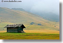 alto adige, dolomites, europe, horizontal, houses, italy, rosengarten, photograph