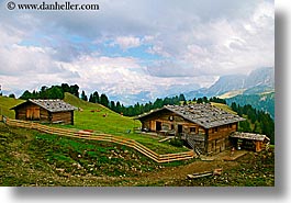 alto adige, dolomites, europe, horizontal, houses, italy, rosengarten, photograph