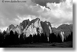 alto adige, black and white, dolomites, europe, horizontal, italy, mountains, rosengarten, silhouettes, photograph