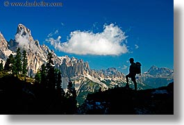 alto adige, dolomites, europe, hikers, horizontal, italy, silhouettes, photograph