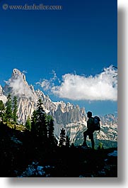 alto adige, dolomites, europe, hikers, italy, silhouettes, vertical, photograph