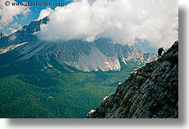 alto adige, clouds, dolomites, edge, europe, hikers, horizontal, italy, mountains, silhouettes, photograph