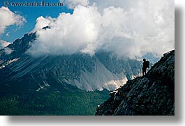 alto adige, clouds, dolomites, edge, europe, hikers, horizontal, italy, mountains, silhouettes, photograph