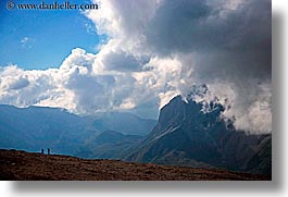 alto adige, clouds, dolomites, europe, hikers, horizontal, italy, mountains, silhouettes, photograph