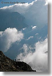 alto adige, clouds, dolomites, europe, hikers, italy, mountains, silhouettes, vertical, photograph