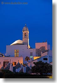 alberobello, bell towers, buildings, dusk, europe, italy, puglia, towns, vertical, photograph