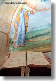 alberobello, books, catholic, europe, frescoes, hymn, italy, old, puglia, vertical, photograph