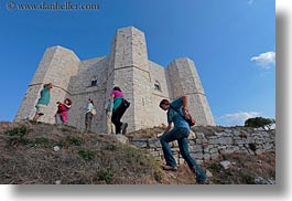 andria, castel del monte, castles, europe, hikers, horizontal, italy, octogonal, perspective, puglia, upview, photograph
