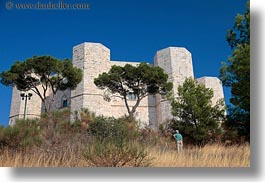 andria, castel del monte, castles, europe, hikers, horizontal, italy, octogonal, perspective, puglia, upview, photograph