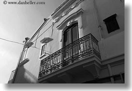 balconies, black and white, doors, europe, gallipoli, green, horizontal, italy, puglia, photograph