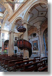 buildings, churches, europe, furniture, gallipoli, italy, perspective, pews, puglia, pulpit, religious, spiral, st agata cathedral, stairs, structures, upview, vertical, photograph
