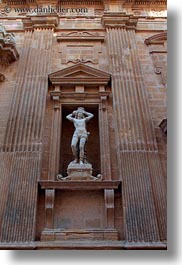 buildings, churches, europe, gallipoli, italy, perspective, puglia, religious, st agata cathedral, statues, structures, upview, vertical, photograph