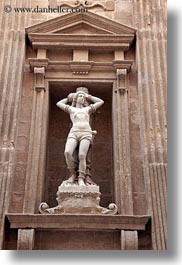 buildings, churches, europe, gallipoli, italy, perspective, puglia, religious, st agata cathedral, statues, structures, upview, vertical, photograph