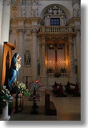basilica di croce, candles, europe, flowers, italy, lecce, madonna, puglia, vertical, photograph