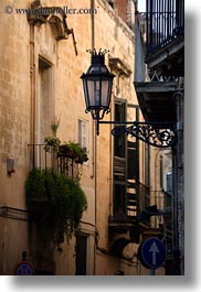 balconies, europe, italy, lamp posts, lecce, lights, puglia, street lamps, vertical, photograph