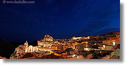 buildings, cityscapes, crescent, dusk, europe, horizontal, italy, matera, moon, nite, panoramic, puglia, structures, towns, photograph