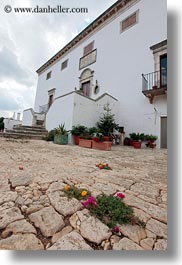 europe, flowers, houses, italy, main, masseria murgia albanese, noci, puglia, vertical, photograph