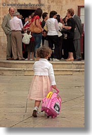 backpack, europe, girls, italy, noci, people, pink, puglia, toddlers, vertical, walking, photograph