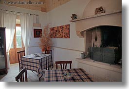 bandino masseria, dining, europe, fireplace, horizontal, italy, otranto, puglia, rooms, tables, photograph