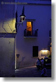 dusk, europe, italy, otranto, puglia, street lamps, vertical, photograph