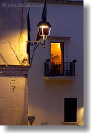 dusk, europe, italy, otranto, puglia, street lamps, vertical, photograph