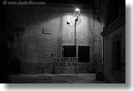 dusk, europe, horizontal, italy, otranto, puglia, street lamps, photograph