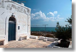 clouds, europe, horizontal, houses, italy, ocean, over, puglia, seaside, wash, white, photograph