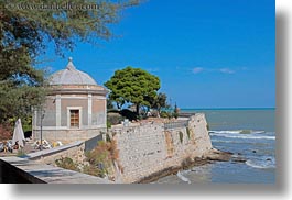 buildings, europe, horizontal, italy, puglia, rotunda, seawall, trani, photograph