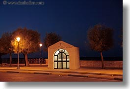 buildings, churches, dusk, europe, horizontal, italy, lamp posts, puglia, tiny, trani, photograph