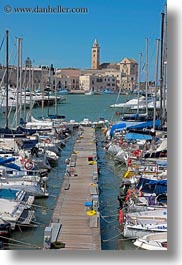 bell towers, boats, churches, europe, harbor, italy, puglia, trani, vertical, photograph
