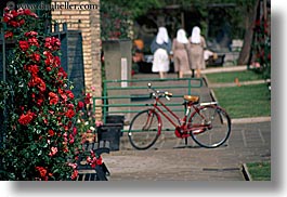 bicycles, europe, horizontal, italy, nuns, rome, roses, photograph