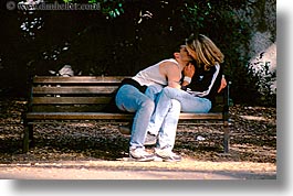 activities, benches, conceptual, couples, europe, horizontal, italy, kissing, people, romantic, rome, photograph