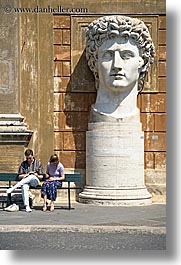 benches, couples, europe, heads, italy, men, people, rome, statues, vatican, vertical, womens, photograph