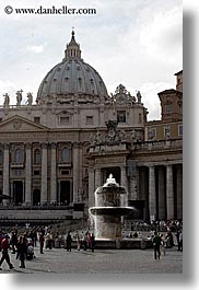 buildings, churches, domes, europe, fountains, italy, rome, st peters, structures, vatican, vertical, photograph