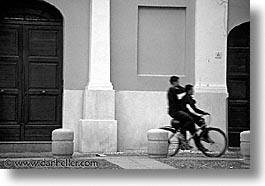 alghero, black and white, europe, horizontal, italy, people, sardinia, tandem, photograph