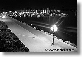 alghero, black and white, europe, harbor, horizontal, italy, lamps, sardinia, streets, photograph