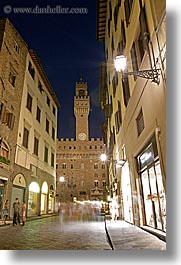 buildings, clock tower, europe, florence, fortress, italy, long exposure, nite, palace, palazzio, tuscany, vecchio, vertical, photograph