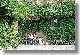 benches, couples, europe, florence, horizontal, italy, ivy, men, people, sitting, tuscany, womens, photograph