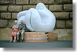 arts, couples, europe, florence, horizontal, italy, men, modern art, people, sculptures, sitting, tuscany, womens, photograph