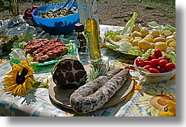 europe, foods, horizontal, italy, meats, picnic, setting, tables, tuscany, photograph