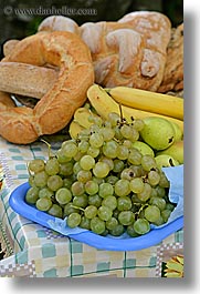 bread, europe, foods, fruits, grapes, italy, tuscany, vertical, white, photograph