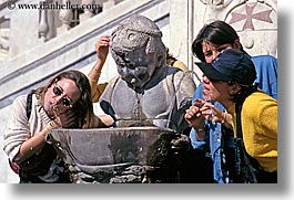 drinking, europe, fountains, from, girls, horizontal, italy, teenagers, tuscany, womens, photograph