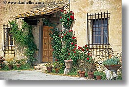 europe, flowers, horizontal, houses, italy, tuscany, photograph