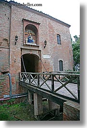 arts, bricks, bridge, europe, italy, monastery, monestaries, monte oliveto maggiore, religious, statues, tuscany, vertical, photograph
