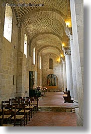 abbey, bricks, chairs, churches, corridors, europe, italy, monestaries, religious, sant antimo, tuscany, vertical, windows, photograph