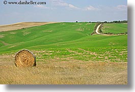dirt road, europe, hay bales, horizontal, italy, paths, scenery, scenics, tuscany, photograph