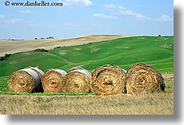 europe, hay bales, horizontal, italy, scenery, scenics, tuscany, photograph