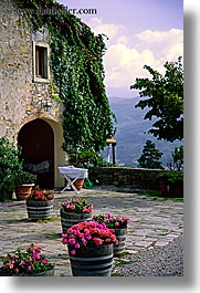 archways, country, covered, europe, fattoria lavacchio, flowers, houses, italy, ivy, stones, towns, tuscany, vertical, photograph