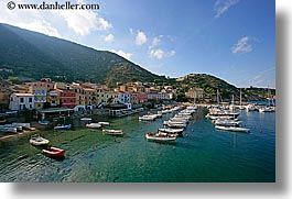 boats, europe, harbor, horizontal, isola giglio, italy, ocean, towns, tuscany, photograph